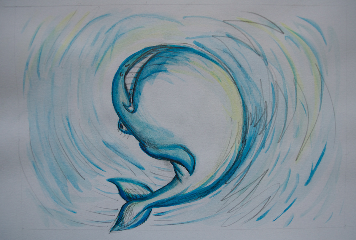 disegno illustrazione acqua colore sott'acqua Guazzo marcatore pastello bollicine onde blu ciano azzurro
