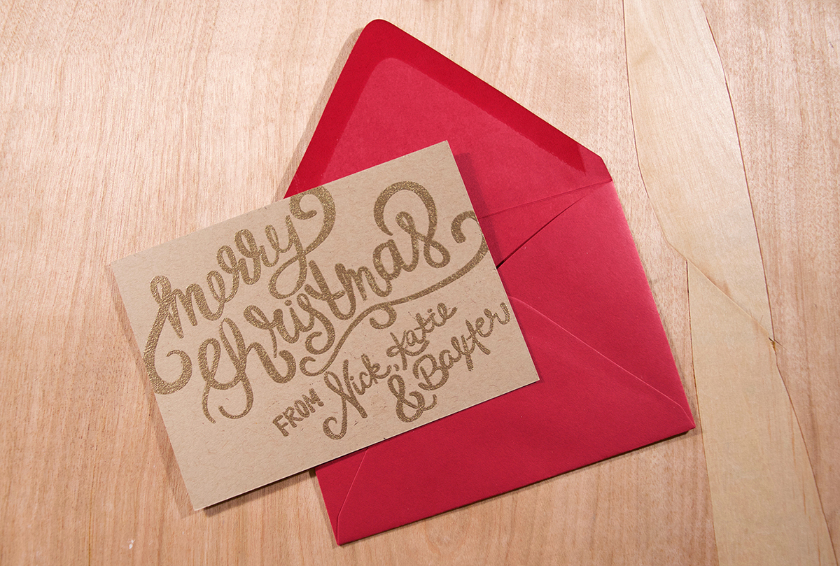 Adobe Portfolio card Christmas Holiday mail letter envelope emboss lettering Hand-lettered Script font snowflake black Kraft stamp