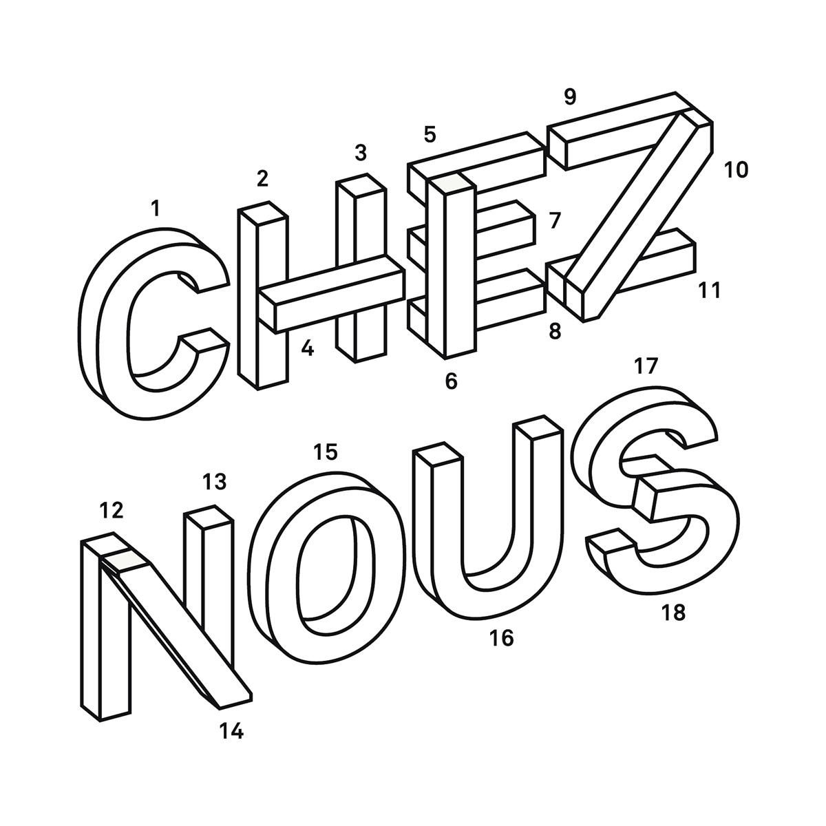 Chez Nous book cover outline 3D alphabet letters