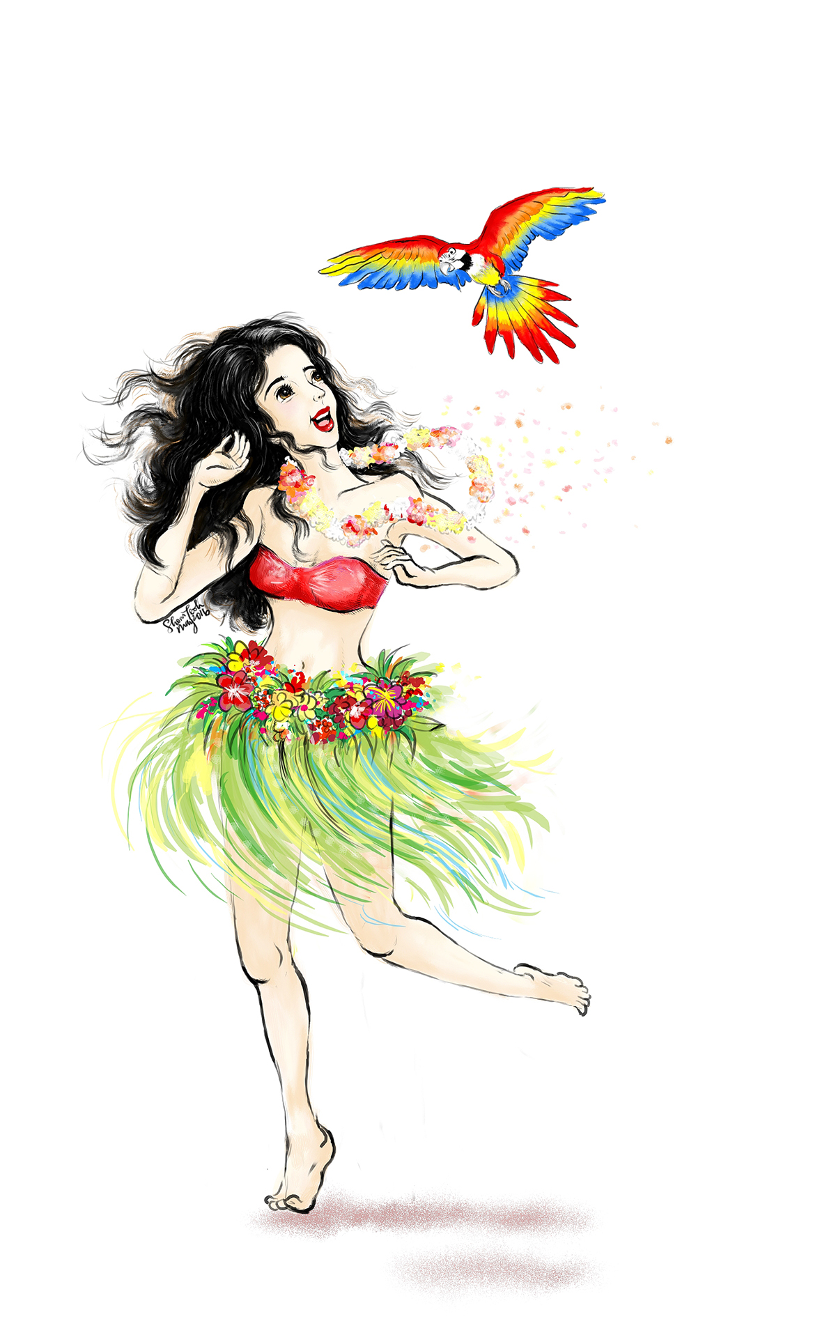 aloha beach girl parrot hula dancer Ukulele HAWAII