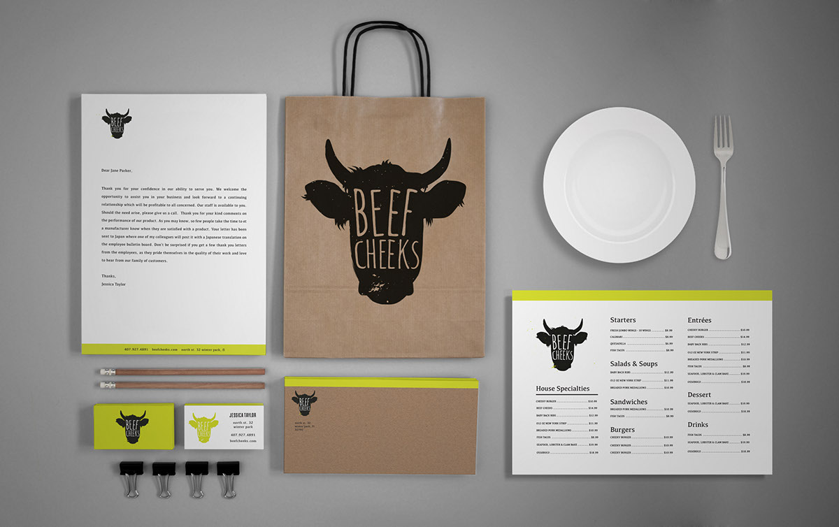 beef cheeks restaurant gastro pub identity packaging stationary logo