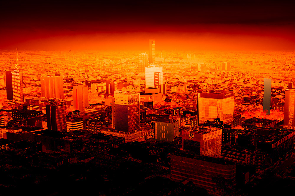anthropocene burning city climate change Dystopia fire Landscape monterrey post-apocalyptic red