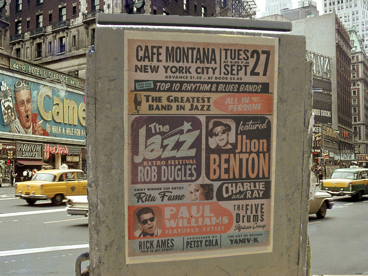 concert flyer gig jazz lettering old school poster Retro template vintage