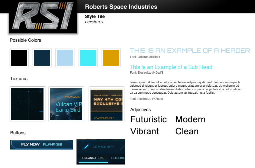 Style Tiles Roberts Space Industries PSC Games Gaming tabletop PC UX design design system