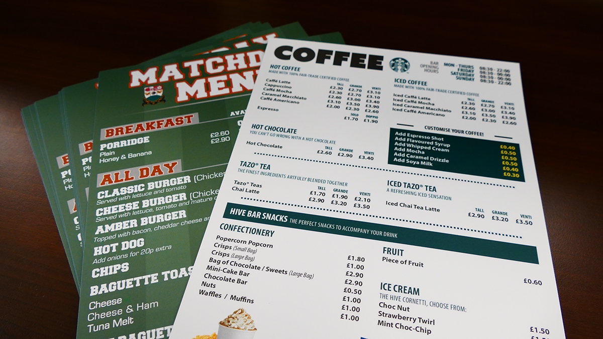 menu matchday football bar stadium Burgers Food  print barnetfc footballclub Coffee starbucks snacks