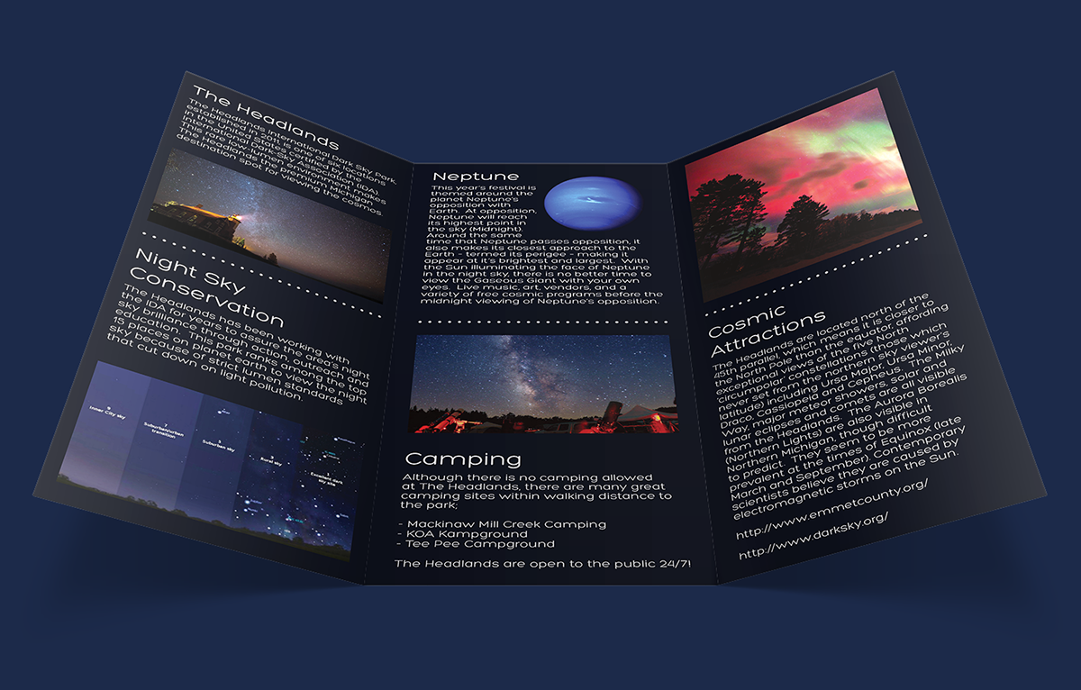 brochure 3 panel astronomy Dark Sky Park Space  headlands Michigan