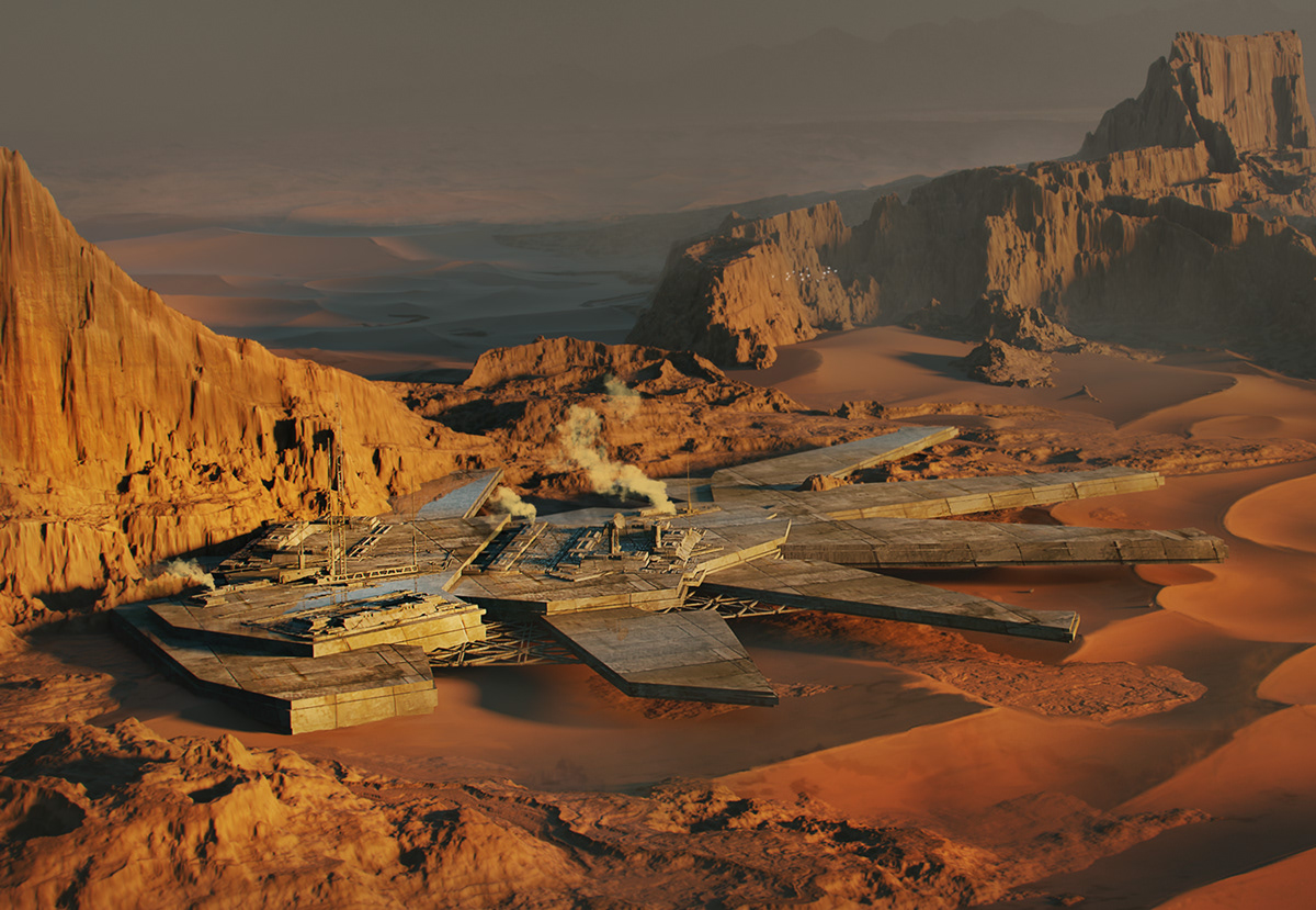cinema4d cityscape desert dune gaea industrial Landscape Octane Render photoobash sci-fi