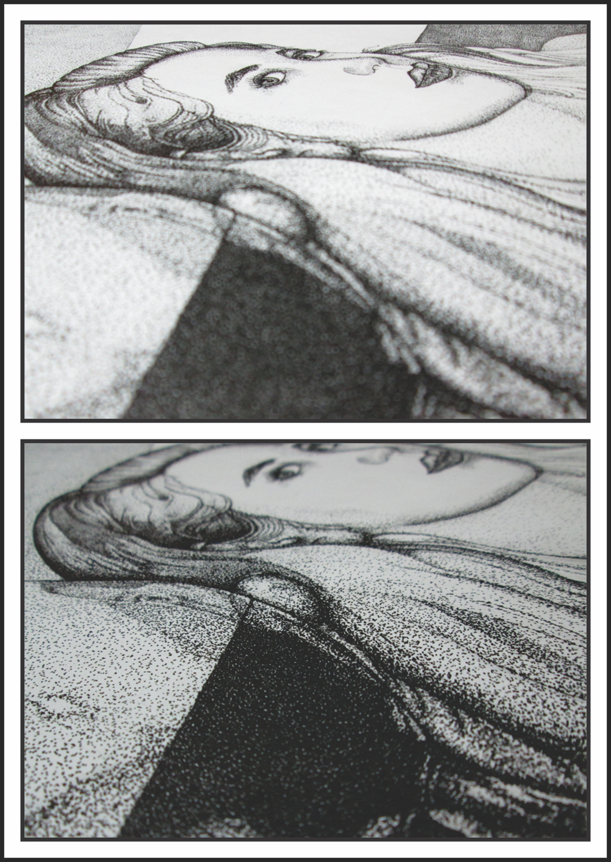 dibujo puntillismo retrato detallismo tinta negra estilografo ilustracion