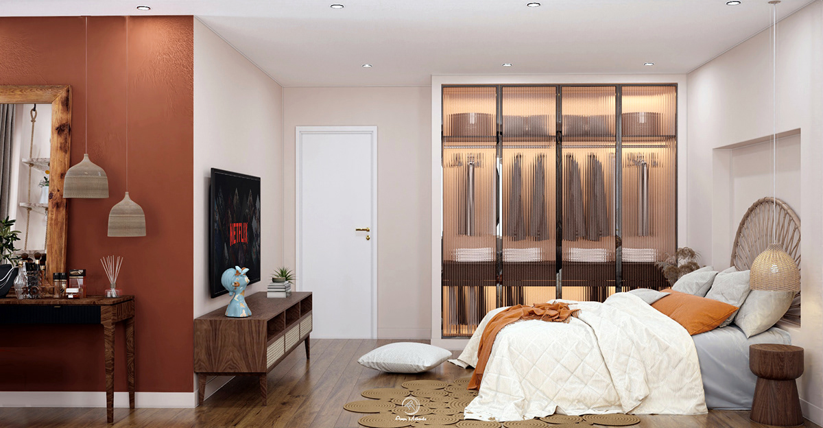 bedroom bedroom design Cottages interior design  Master natural newstyle rattan scandanavian visualization