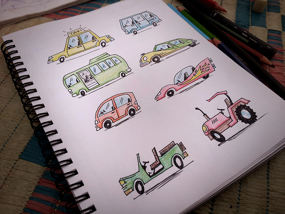 sketchbook paper pencil Transport cartoon car sketch
