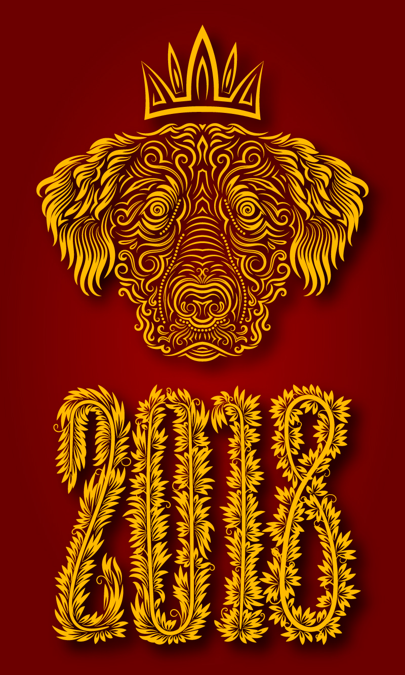 dog pattern ILLUSTRATION  2018 new year symbol face head chinese greeting card Holiday