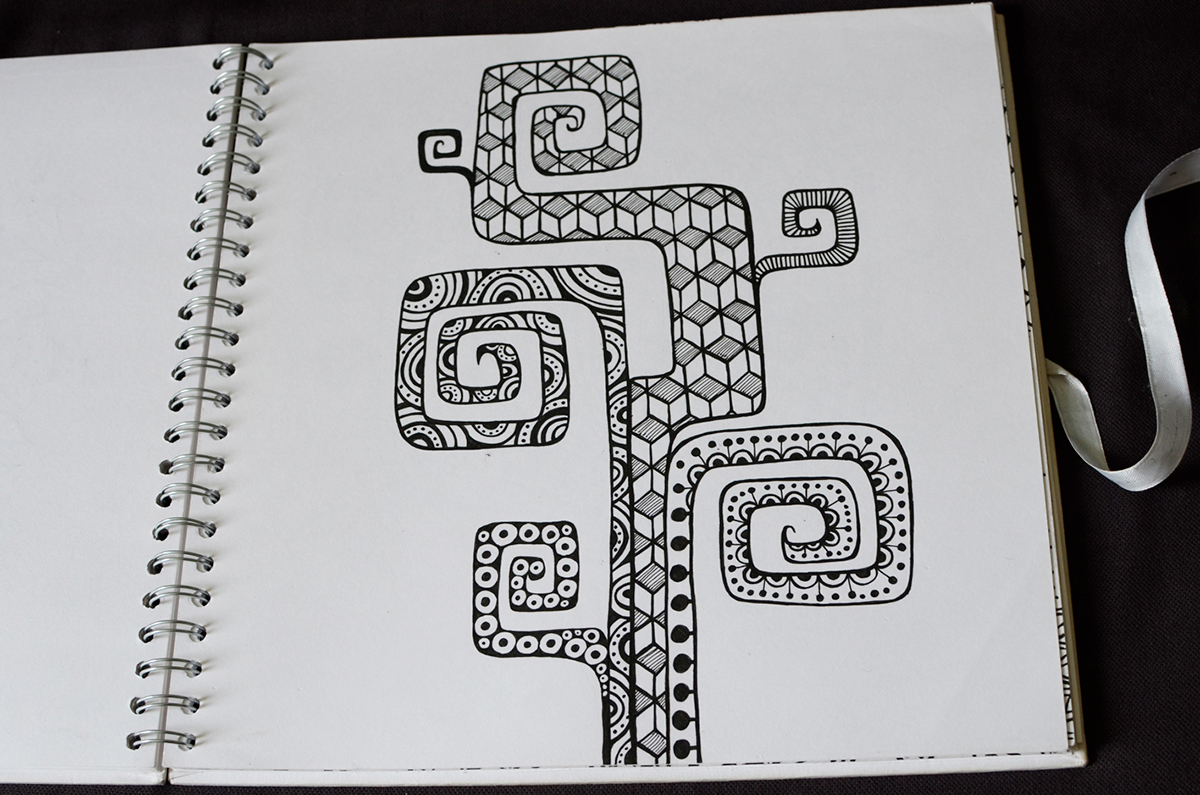 sketchbook  detail  fine  ink White black and white pattern  symmetric 