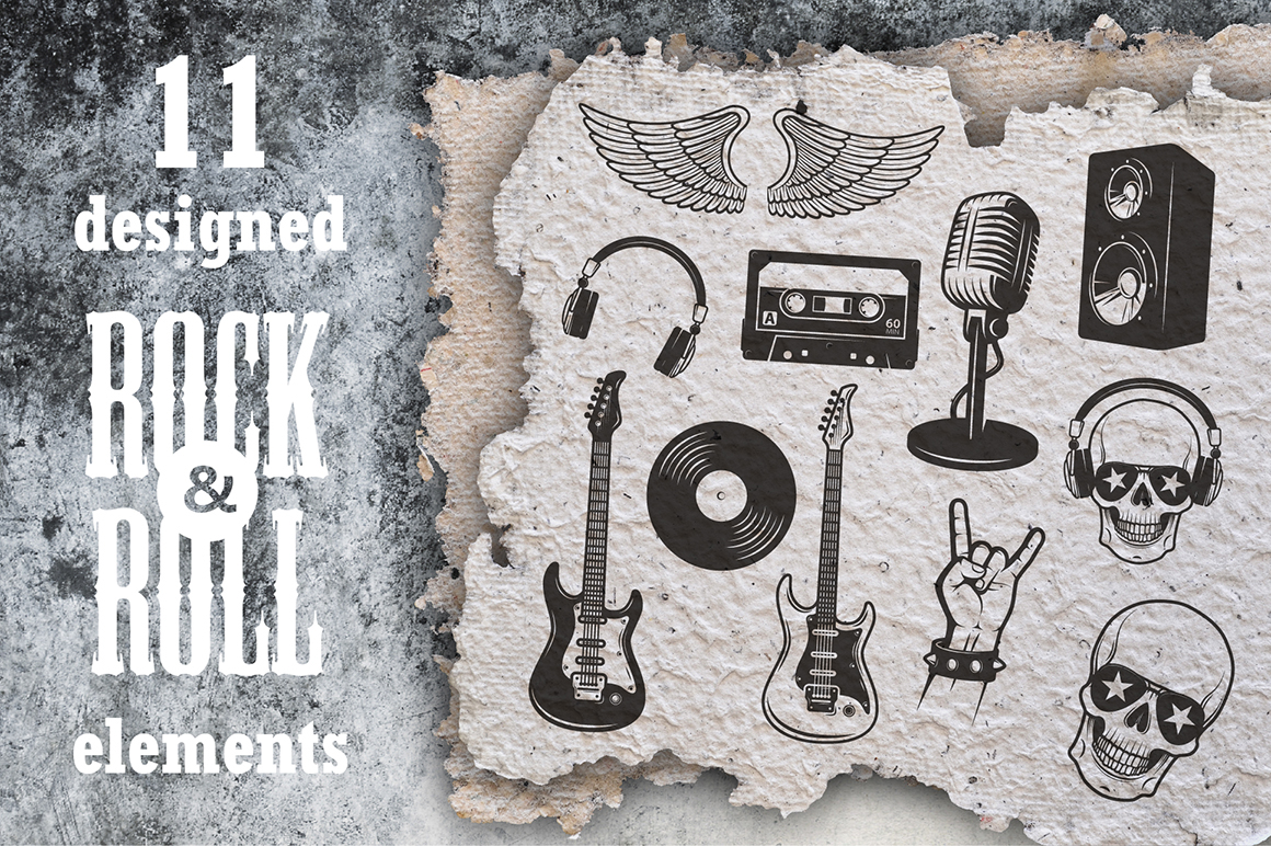 rock design grunge art Retro banner sign Style Silhouette vector Roll background festival Label Rocker
