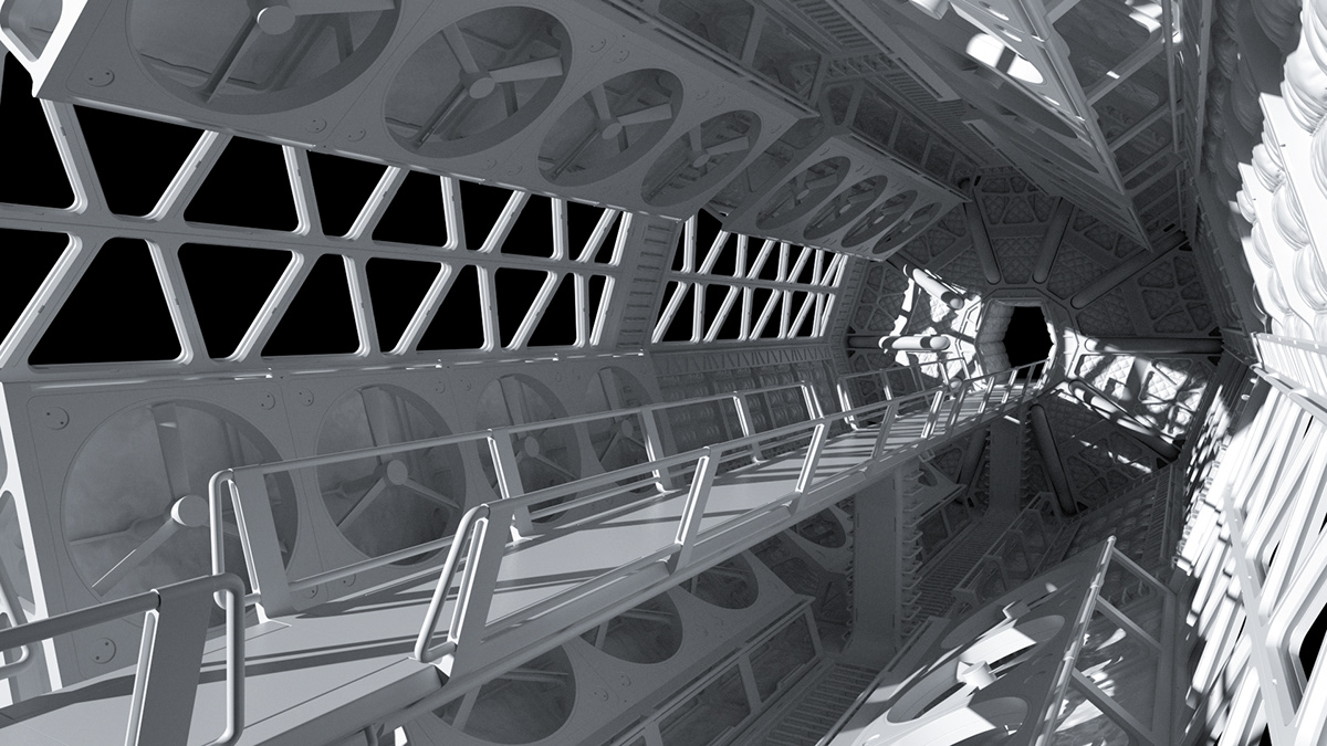 corridor Scifi Space  spacecraft Interior concept art science fiction 3D rendering Render