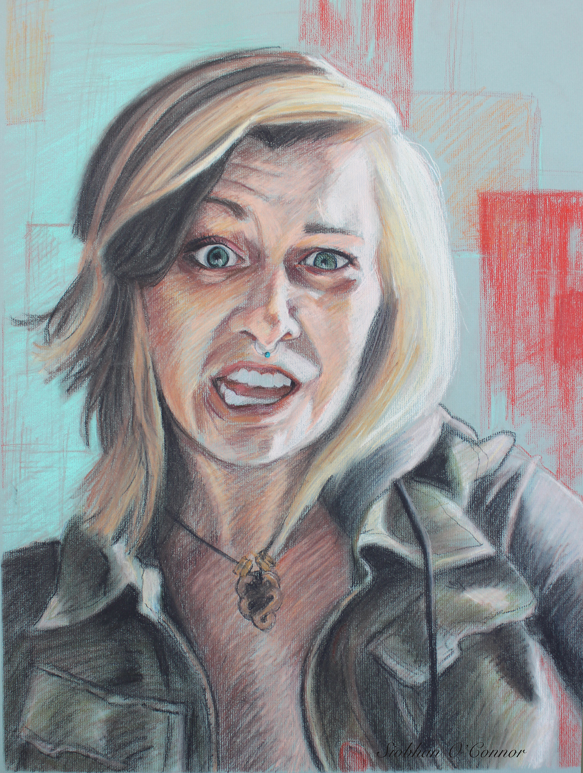 Facial Expression portrait selfportrait chalk pastel Contecrayon blonde