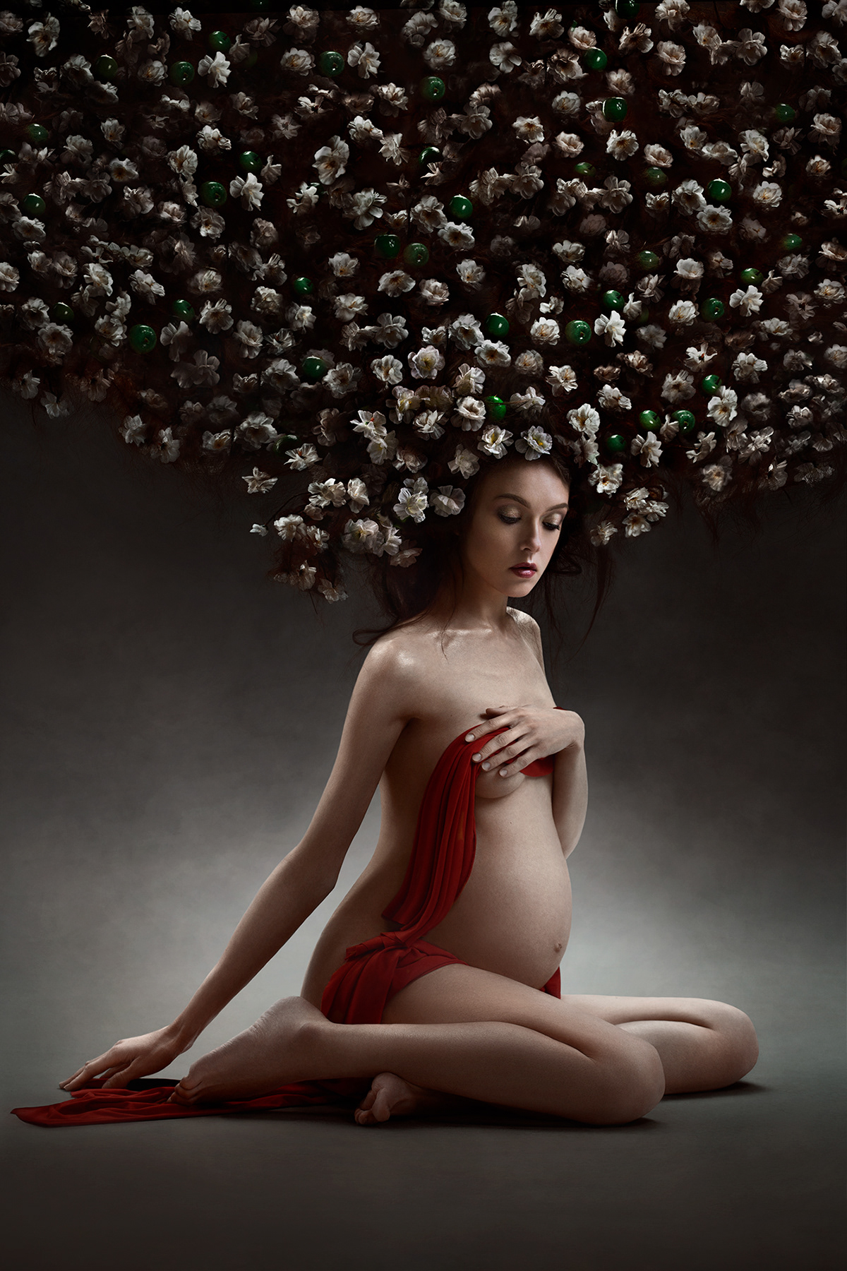 girl Fashion  Flowers pregnant art retouching  naked Photography  Bouquet plants