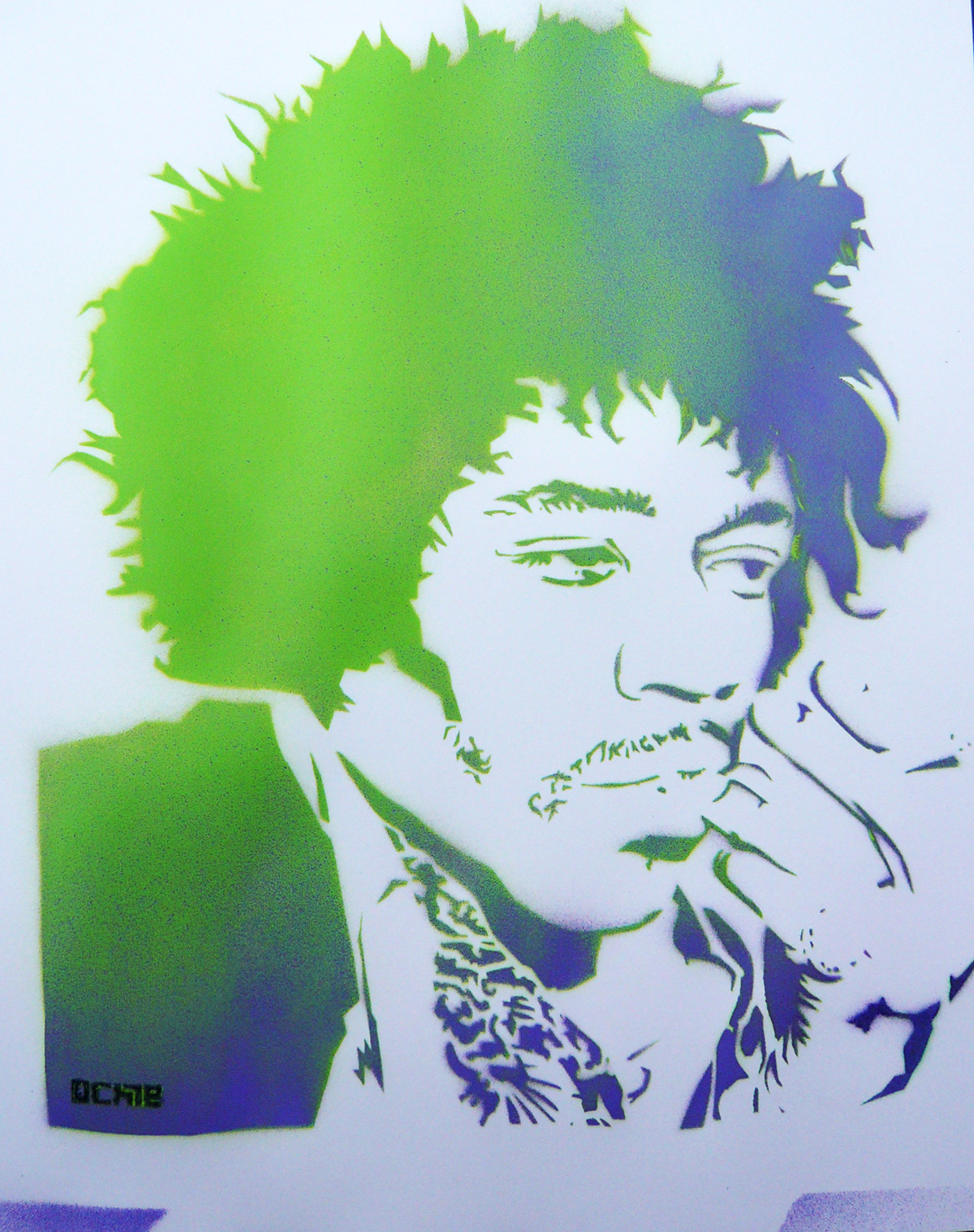 Hendrix jimi spray paint paper stencil Street art ochre7 purple green