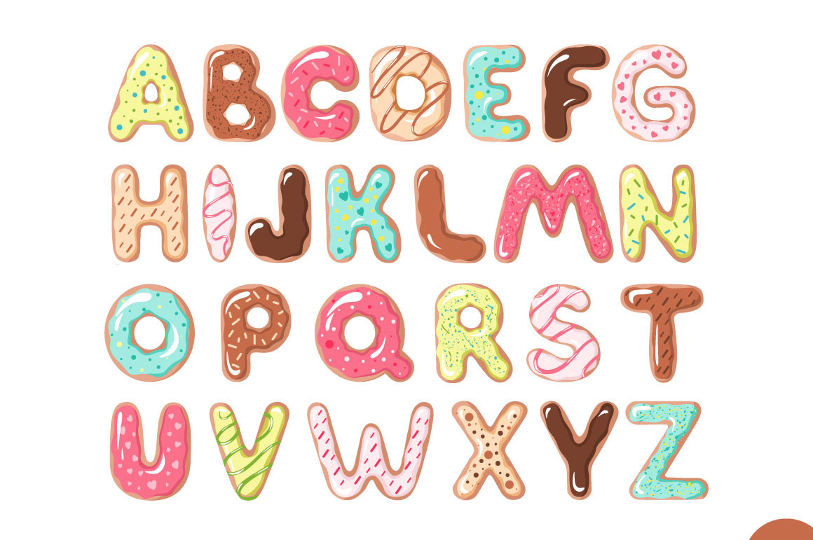 donut font vector ILLUSTRATION  cartoon sign design althabet Patterns color