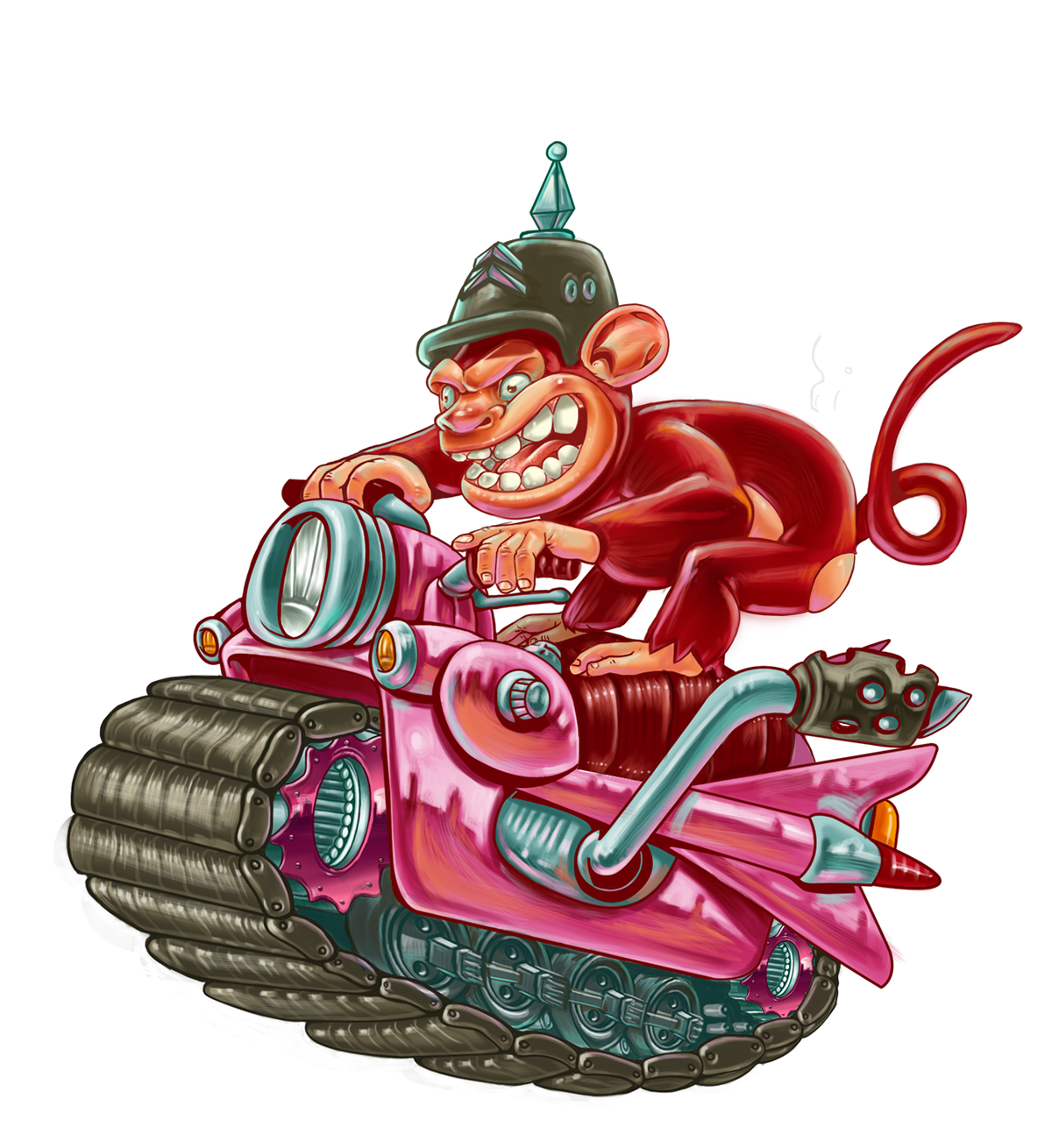 Tank  monkey ape Caddilac veicles Photoshp digital painting