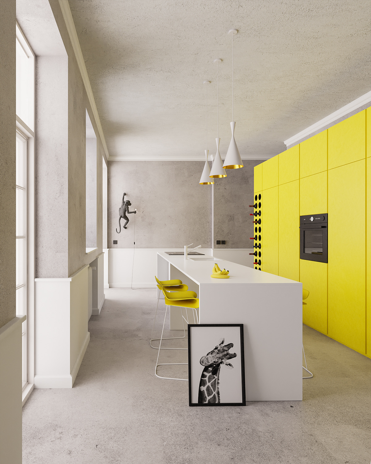 architecture archviz blender CGI cycles design Interior kitchen yellow