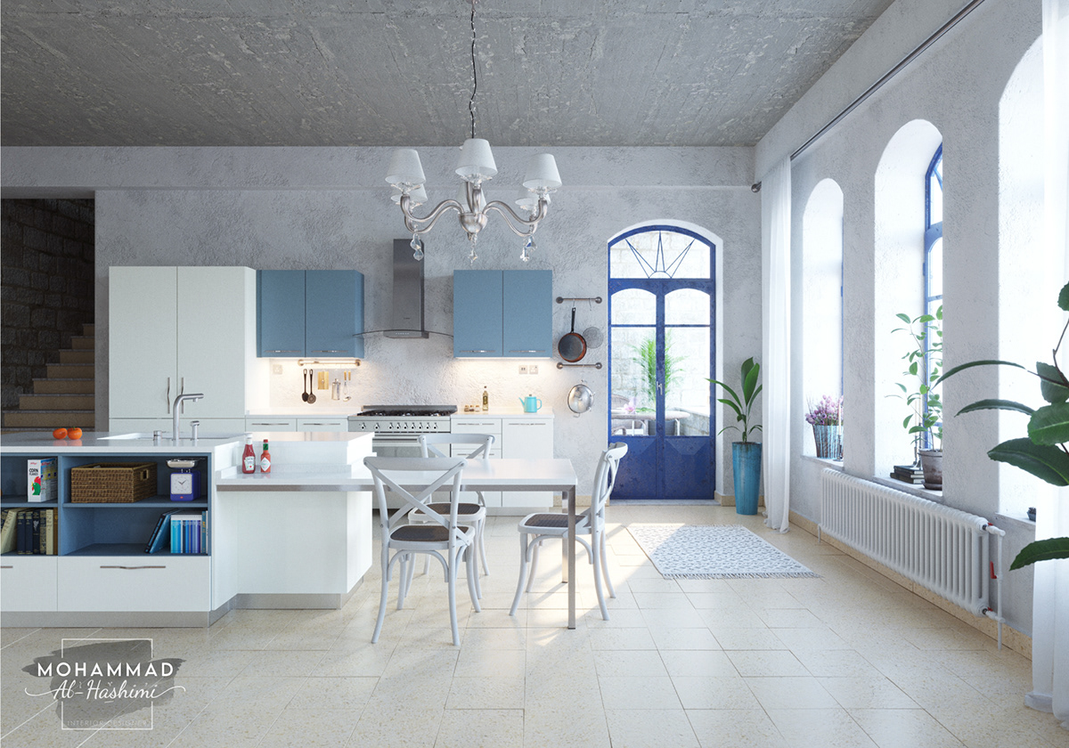 blue Classic design FLOOR Interior kitchen