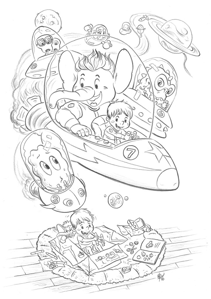 children's book Fun adventure Space  alien aliens spaceship Planets elephant friends imagination kidlitart
