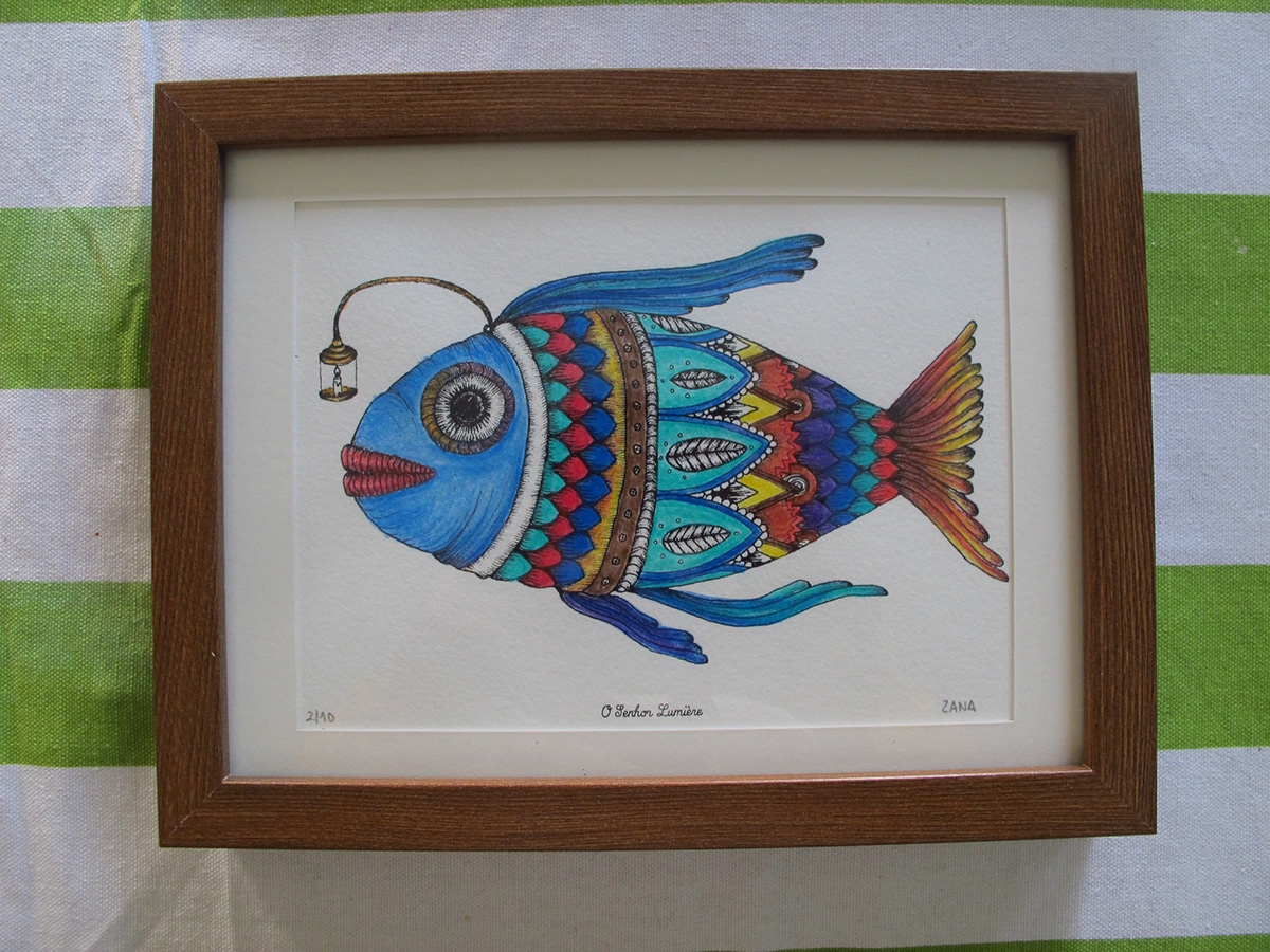 senhor  lumière silkscreen fish Hand Painted
