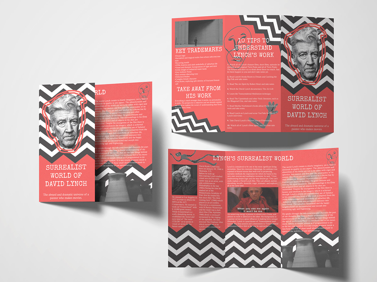 Absurd brochure davidlynch DavidLynchFoundation Film   filmmaking InDesign surrealism surrealist typography  