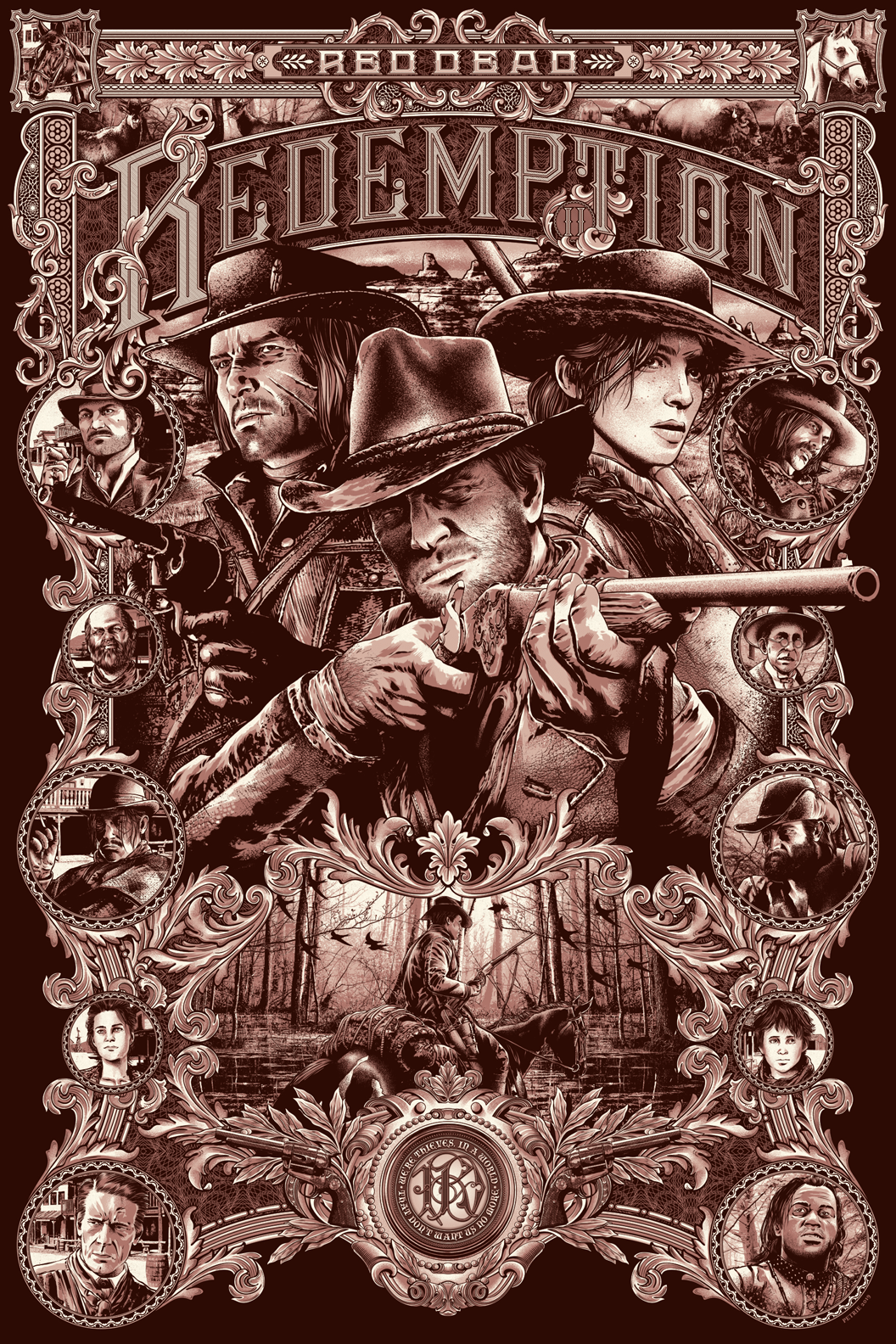 Red Dead redemption screen print poster typography   wild west video game arthur morgan