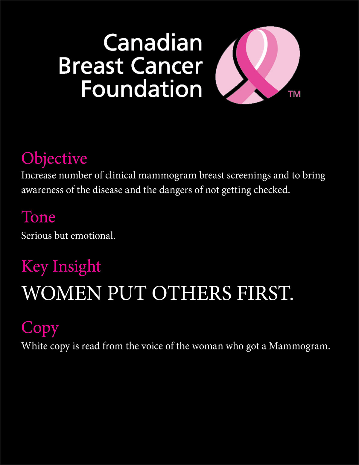 Canadian Breast Cancer CBCF campaign Creative Execution breast cancer pink magazine out of home landing page Big Box over the page organization Mammogram ad pink ribbon