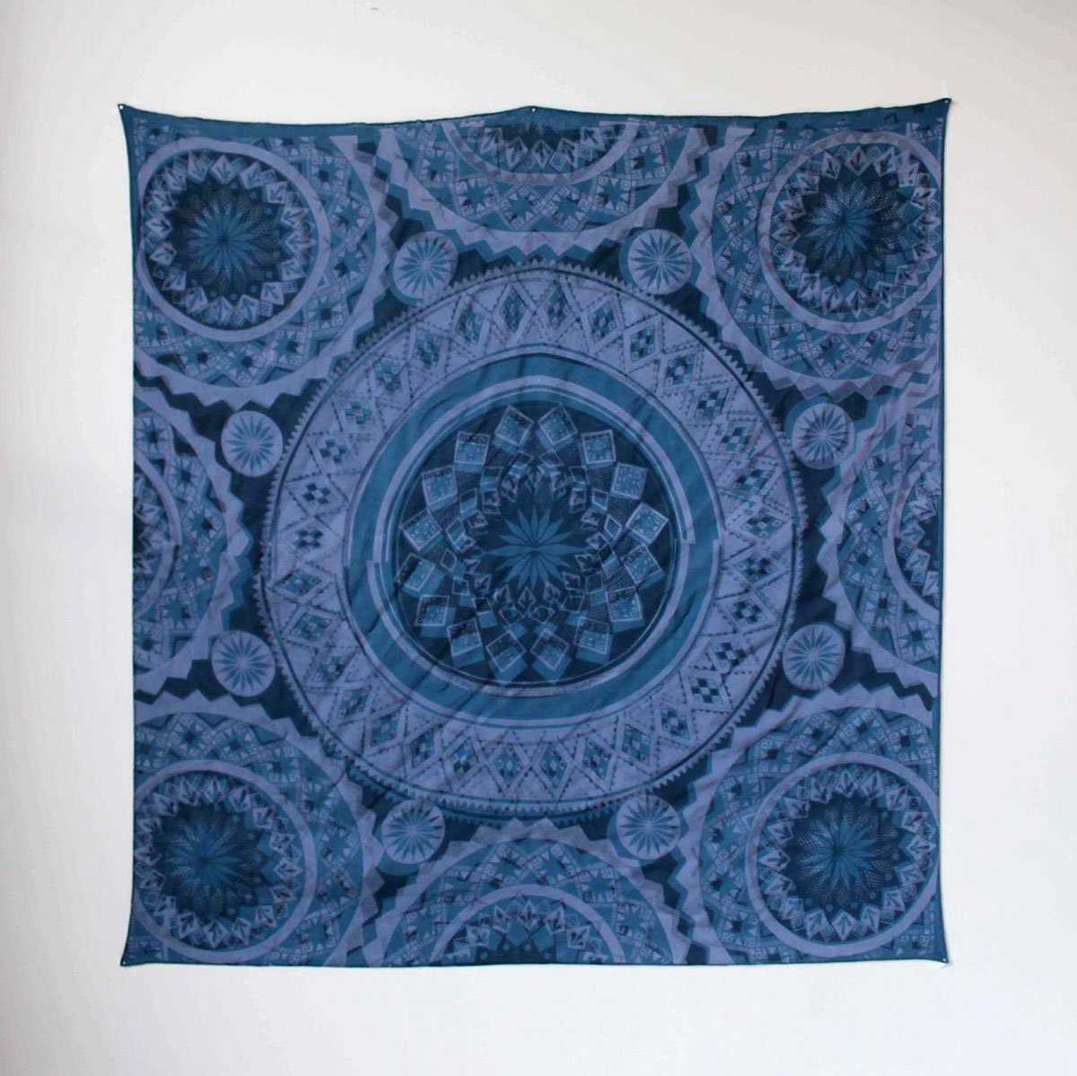 geometric pattern scarves silkscreen cotton cottonsilk installation