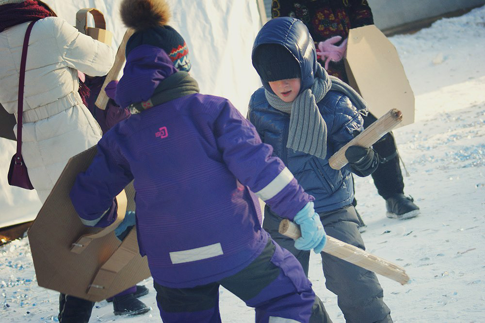cardboard Cardboardia fight tube game festival Moscow Russia winter