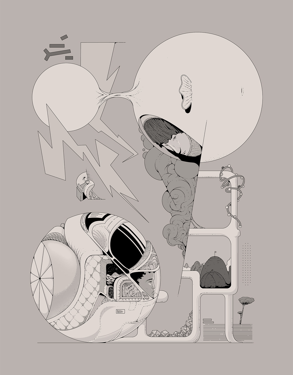 Drawing  digital illustration Character design  black and white somber