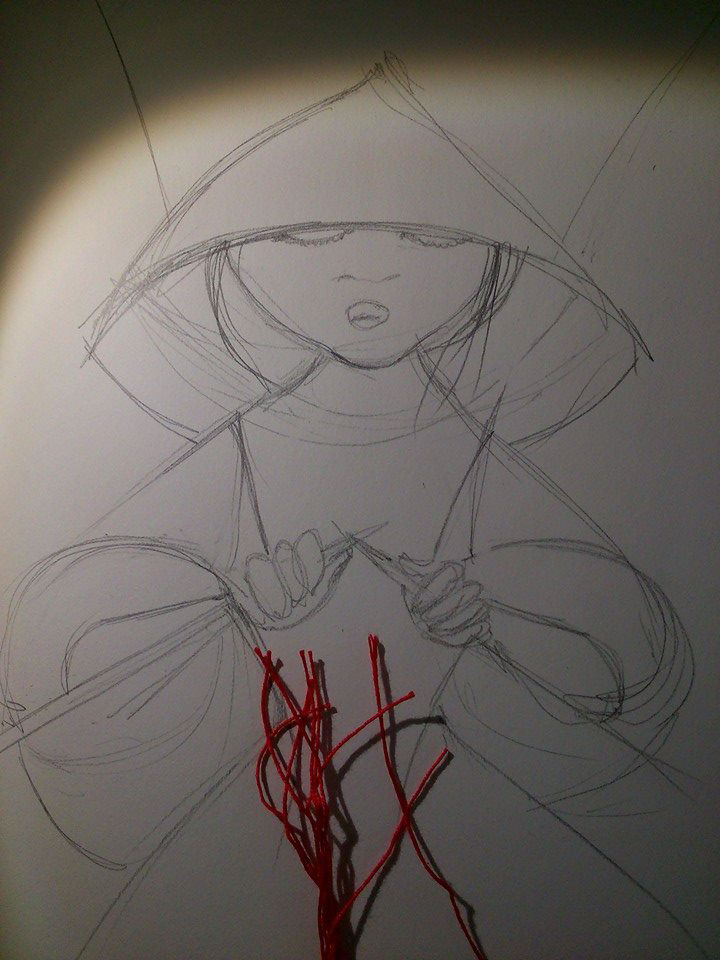 Red riding hood drawing with thread magic land red adventure