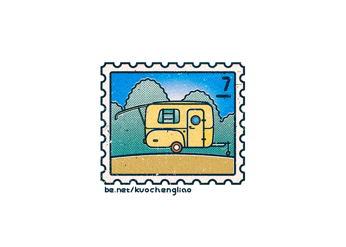 stamp Postage postmark trailer camper Truck Campervan caravan Van Outdoor