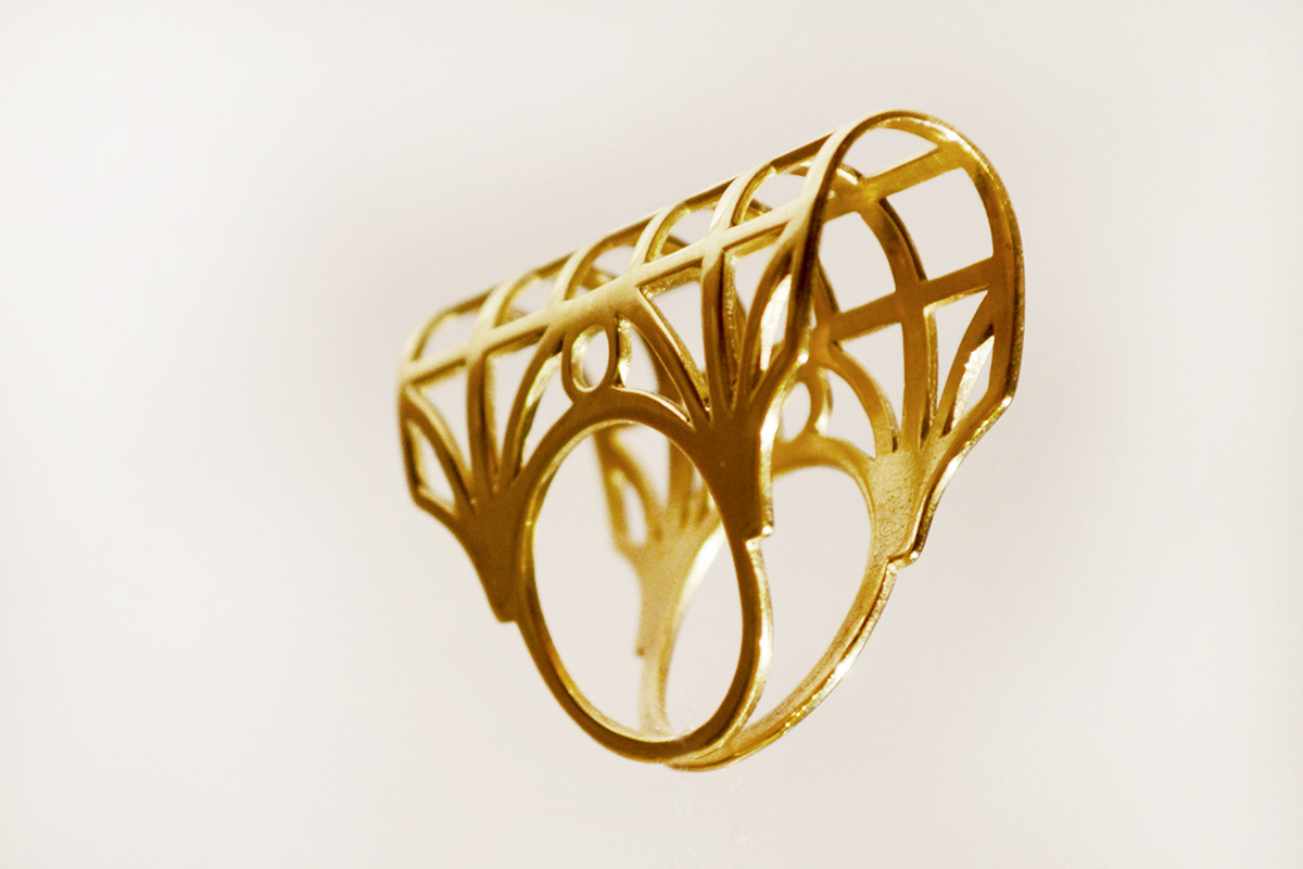 gold architectural ring jewelry commission one-of-a-kind