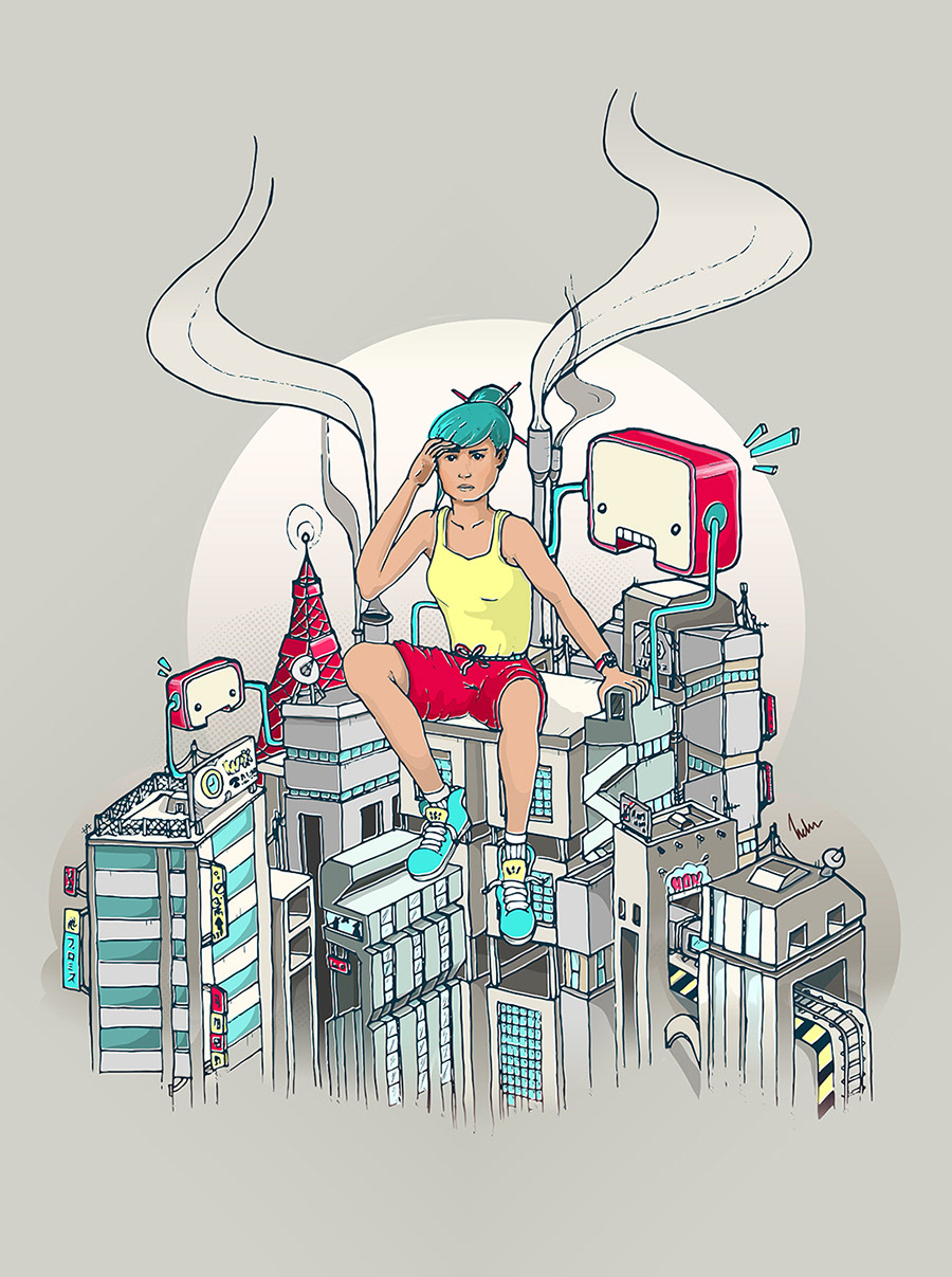 city Urban vector tokyo Hong Kong digital pen robots