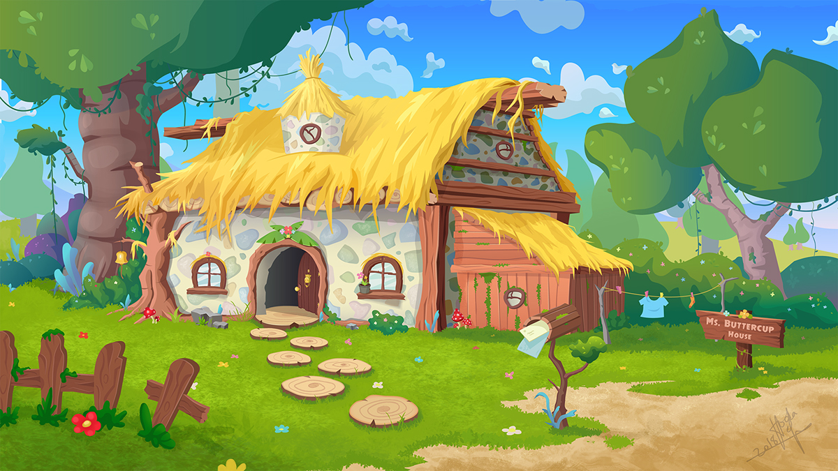 2D environment ILLUSTRATION  house cow forest