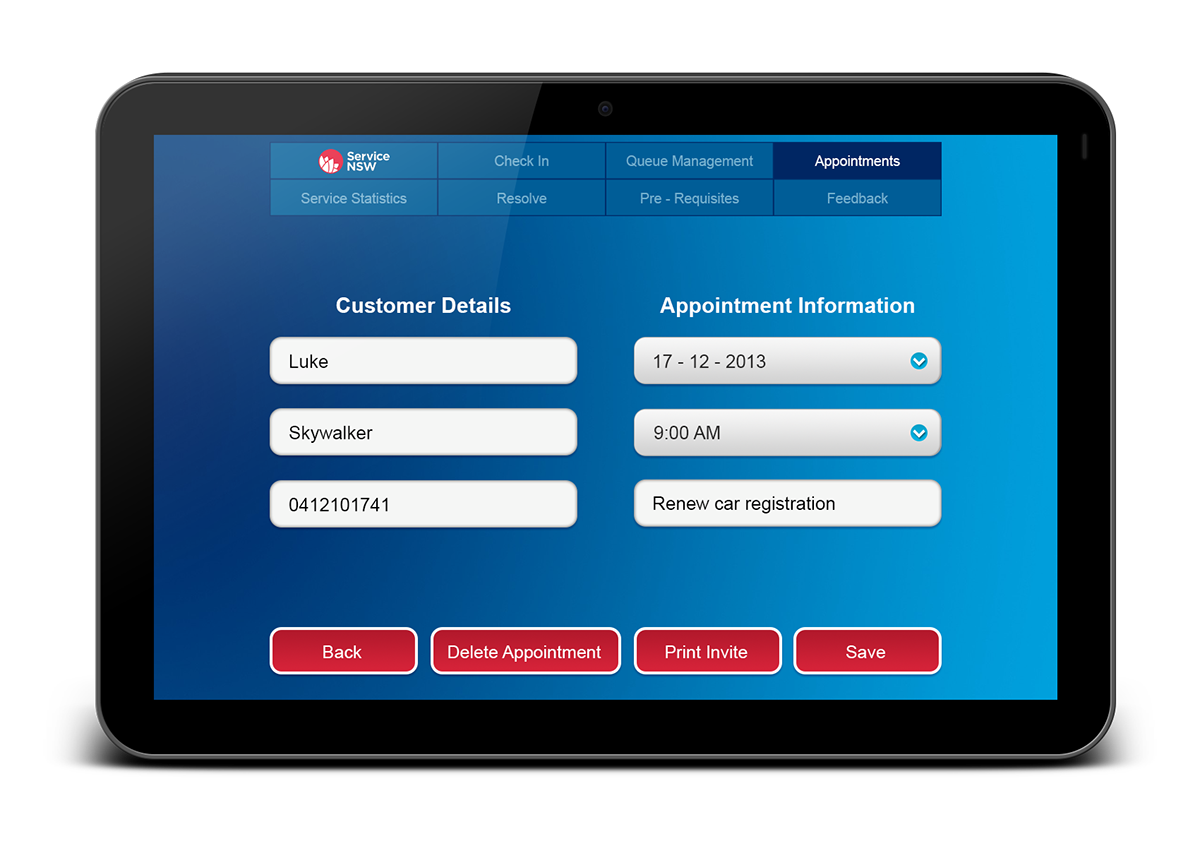 service nsw android user interface UI ux tablet