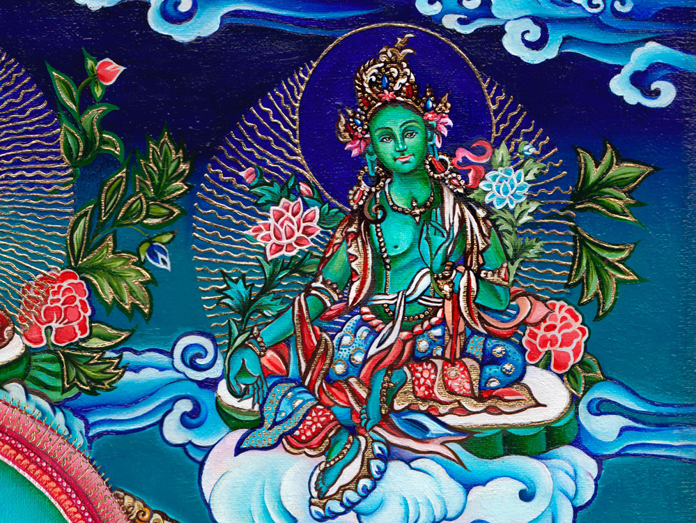 tchenrezig thangka anna grosh Dalai Lama tibet Oil Painting Flowers