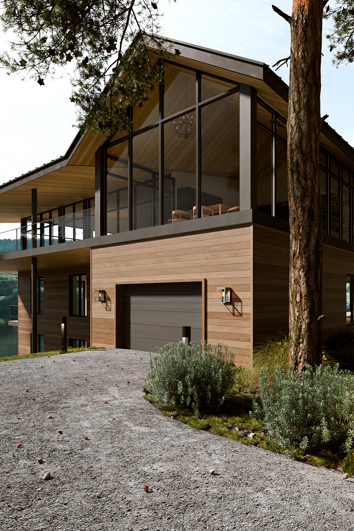 3ds max architecture CGI corona exterior foresthouse lakehouse Landscape pine tree Render