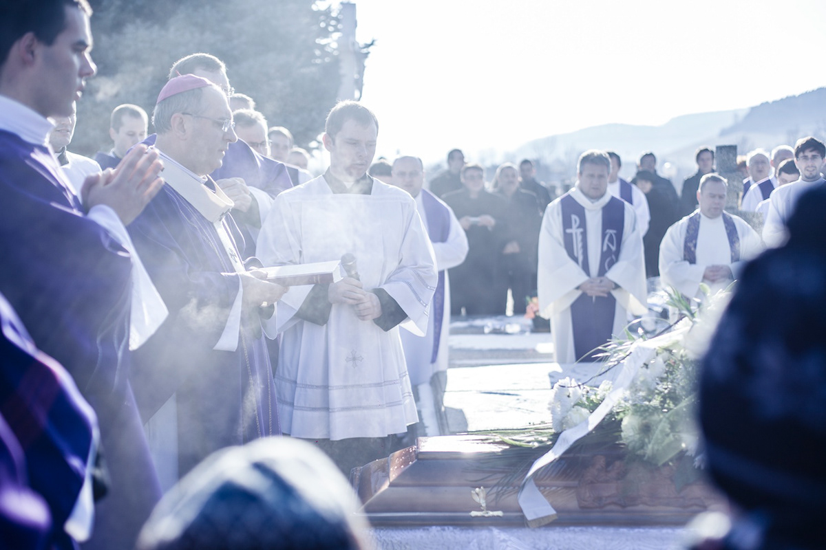 funeral winter cold church cemetery dead priest dark cross coffin Sadness Cry slovakia RIP