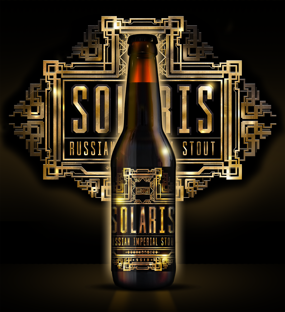 solaris Russian Imperial Stout beer label gold art deco greatgatsby steel ILLUSTRATION  vintage typography  