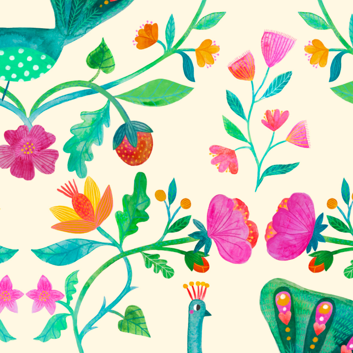 artwork digital illustration watercolor Flowers pattern textile fabric print