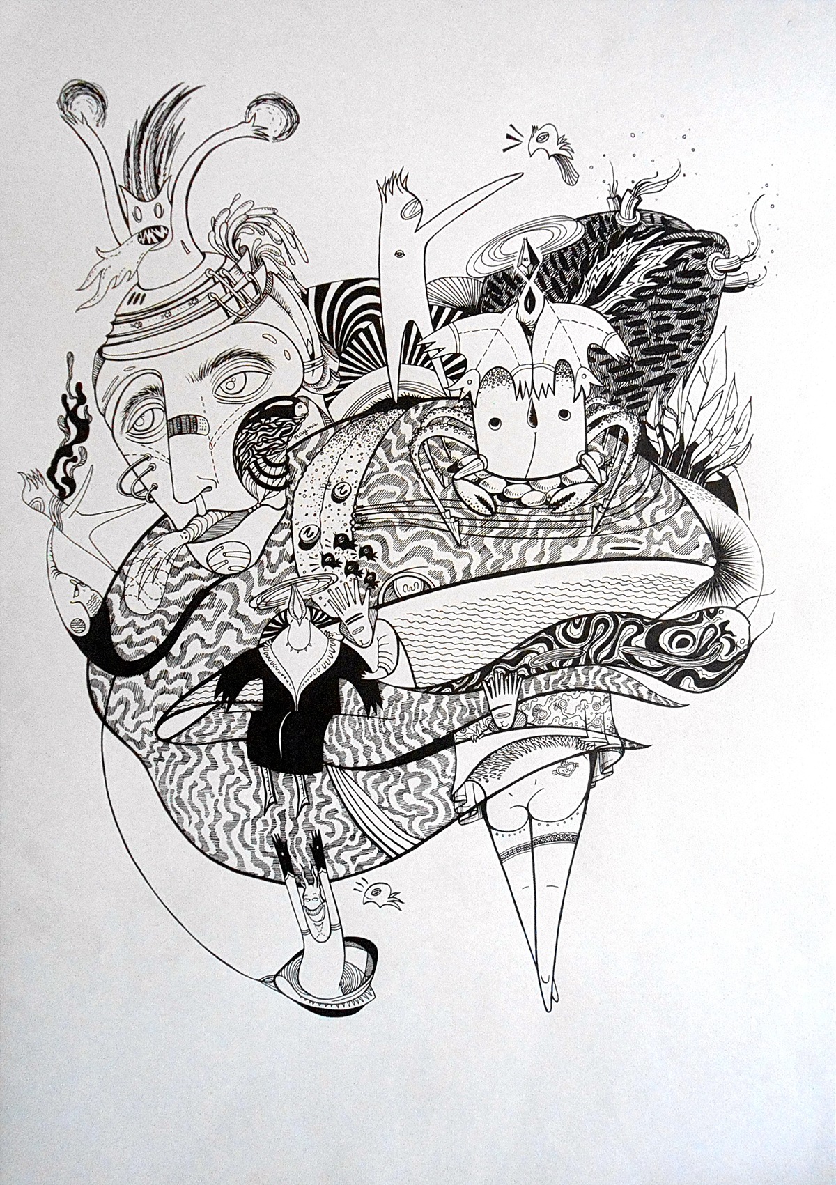 ILLUSTRATION  psychedelic art ink on paper monsters mural mural art surrealism fine art black and white art