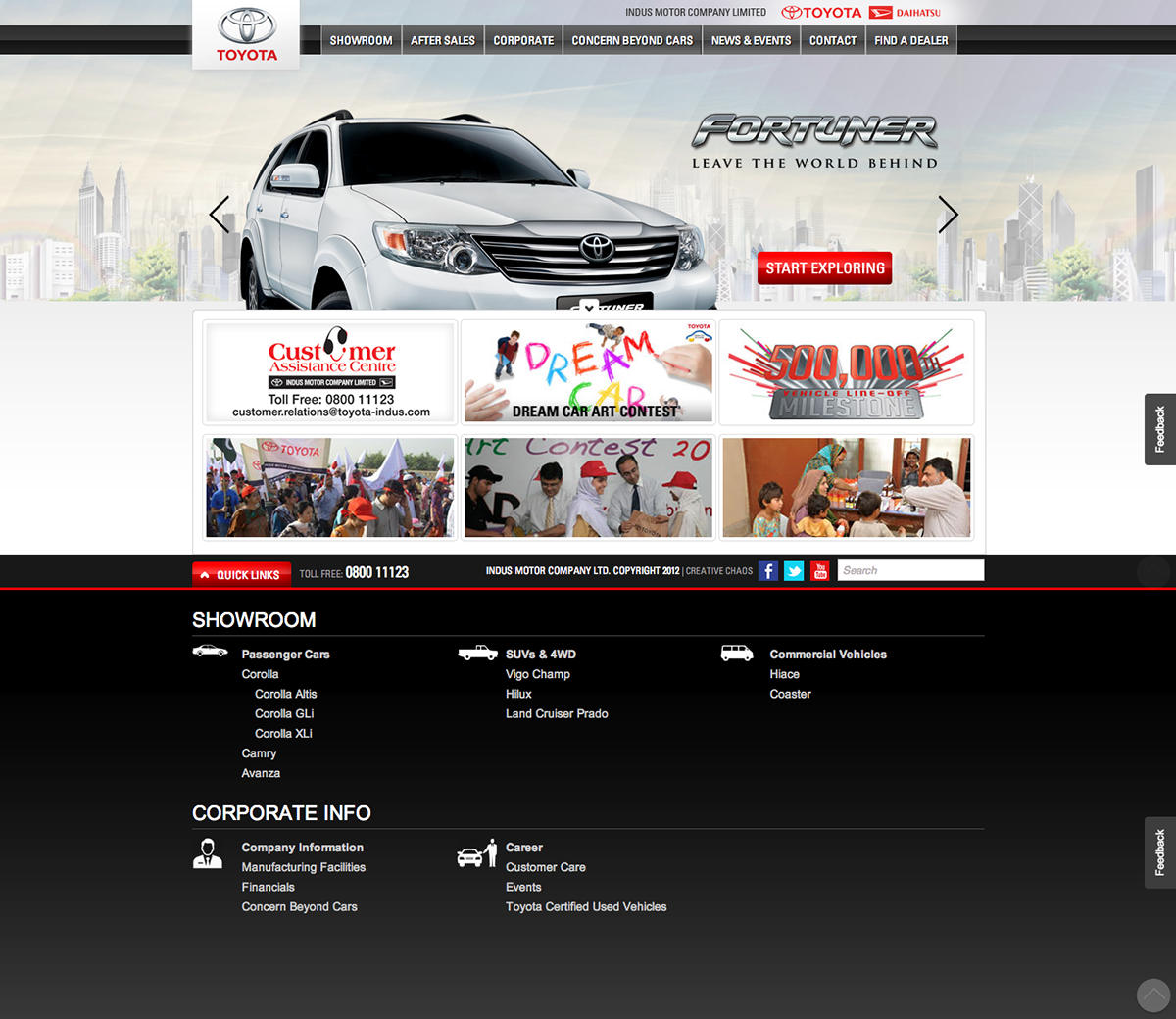 toyota indus motor company Pakistan Cars showroom corolla vigo champ fortuner Camry altis Daihatsu Website creative chaos