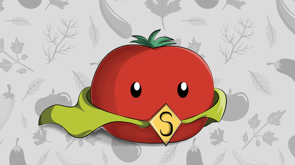 Illustration d'une tomate déguisée en super héros