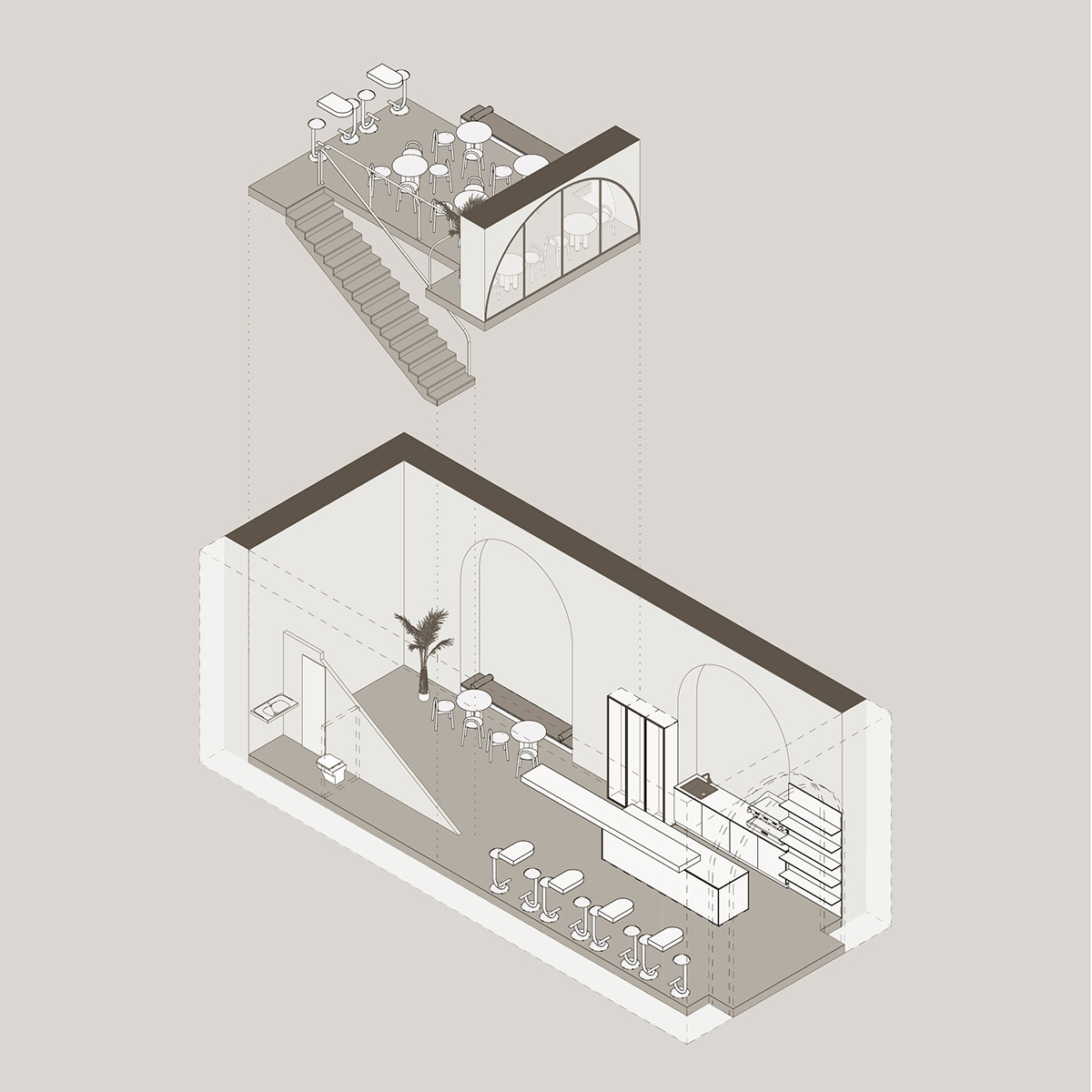 architecture bar Coffee conctete design Interior metal minimalsm restaurant visualization