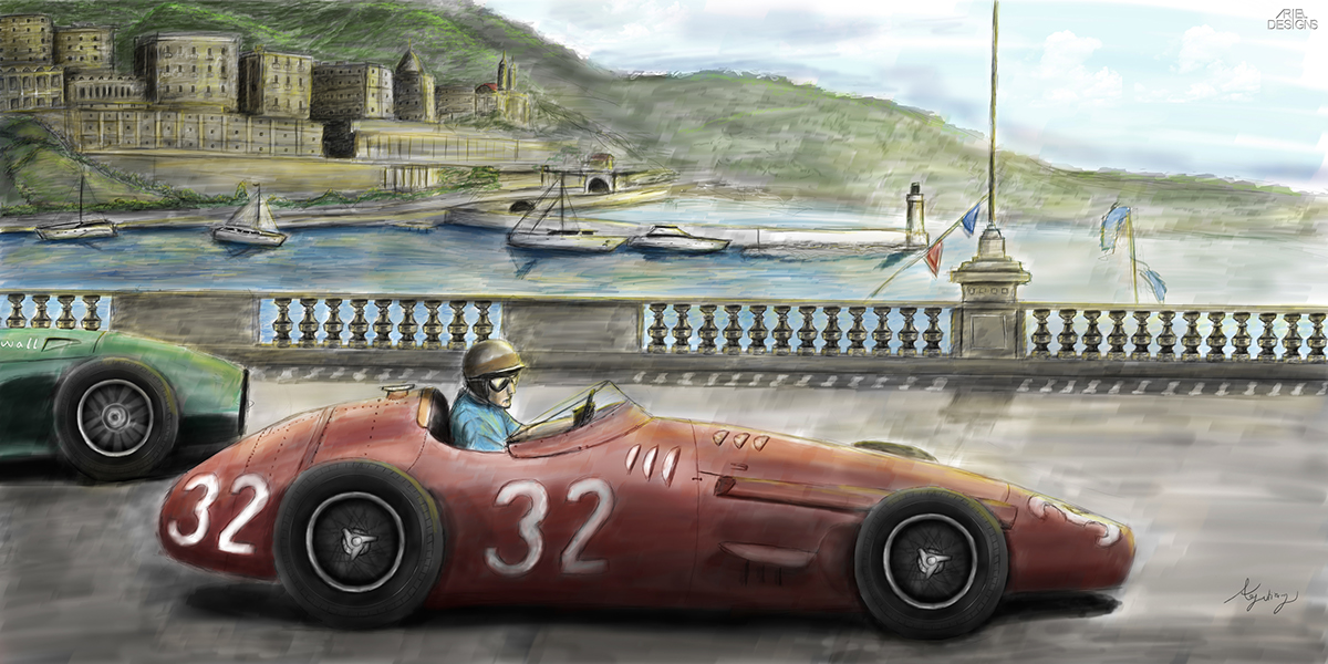 Monaco grand prix 1957 juan manuel fangio maserati vanwell argentina race Digital Drawing photoshop