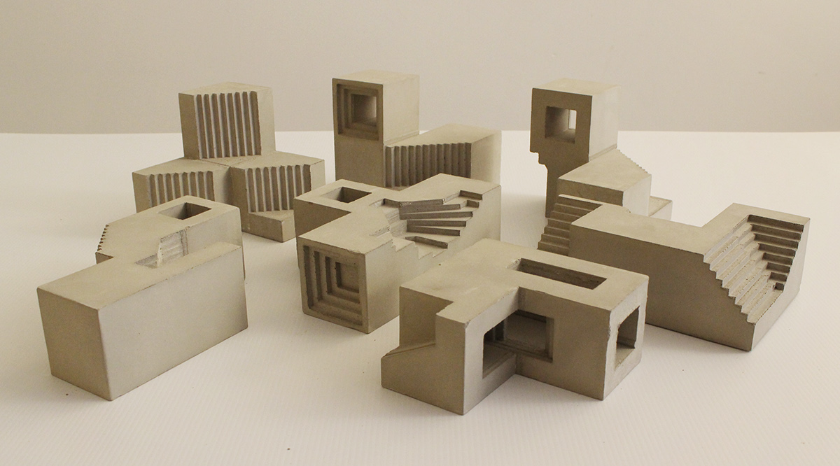 concrete sculpture geometric puzzle modular architectural cube design stairs Interior decoration art modern contemporary museum
